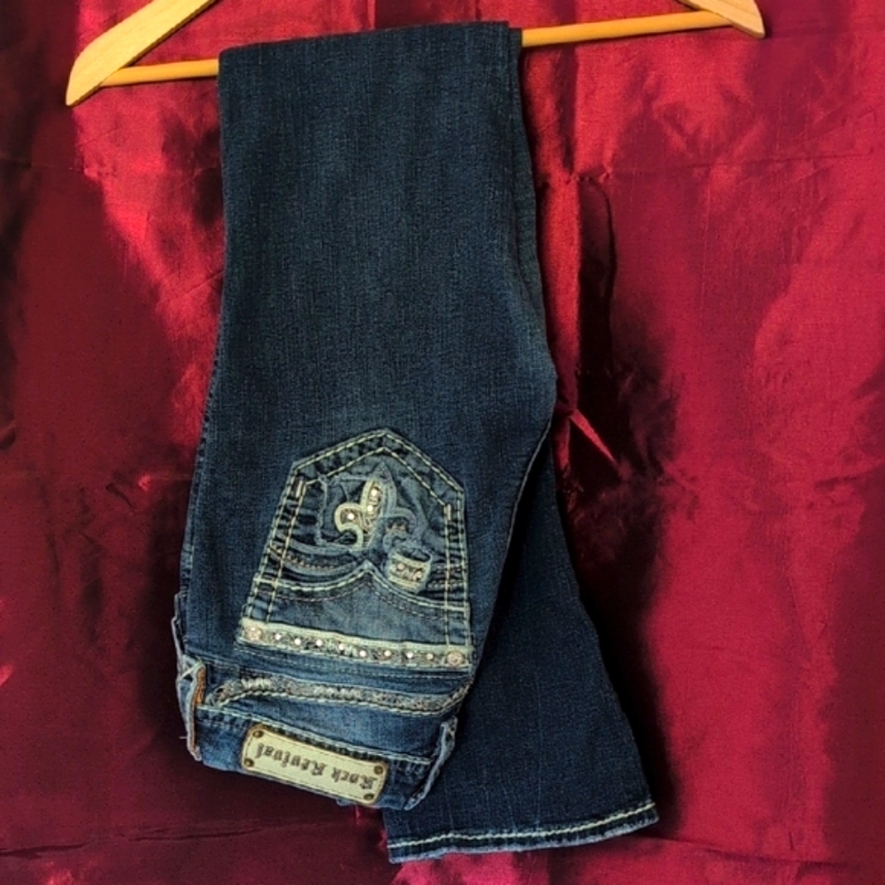 Rock Revival Dark Wash Jeans with Embellished Pockets
